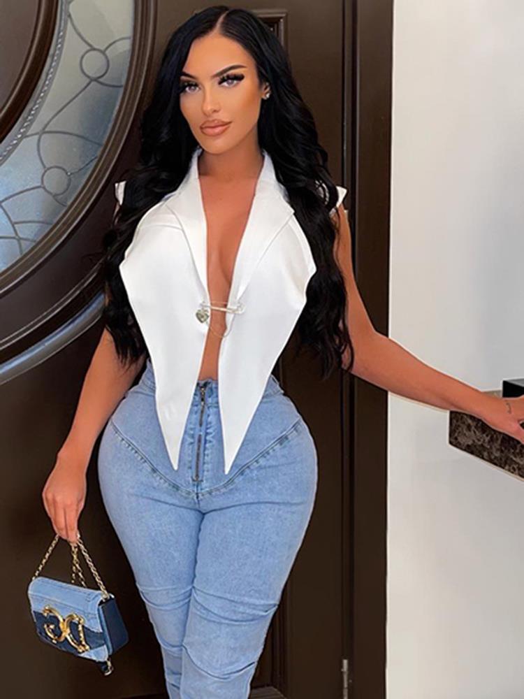 Solid Color Polo Collar Inverted Hem Sleeveless Tank Top | noémi