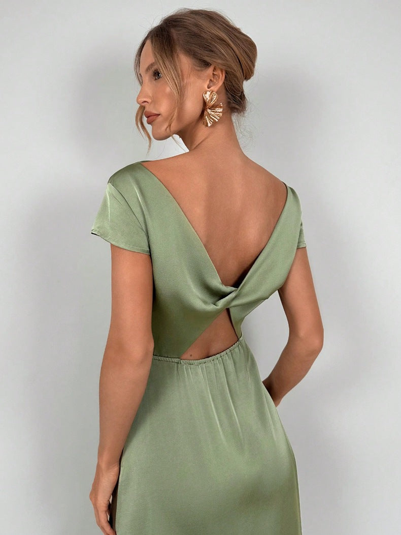 Satin Midi Dress for Women | Silk Slip Dress with Split Detail | noémi