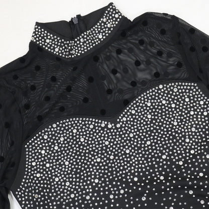 Mesh Long Sleeve Patchwork Dress | Slim Fit, Waist Enhancing, High Slit Formal Gown for Women | noémi