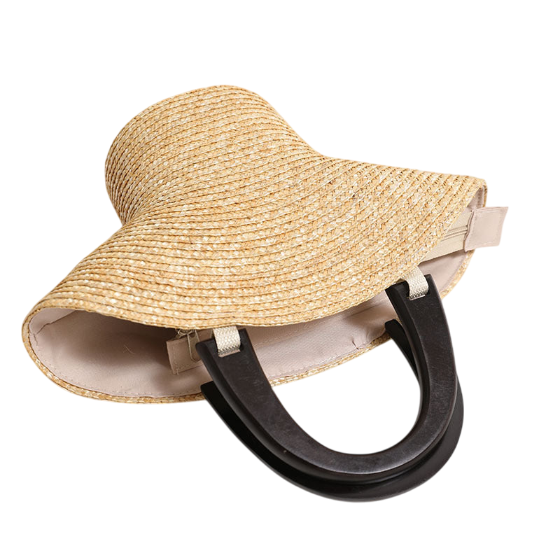 Wooden‑Handle Straw Hat Bag – Portable Beach Tote, Natural | noémi