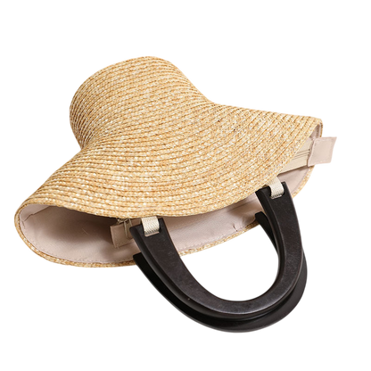 Wooden‑Handle Straw Hat Bag – Portable Beach Tote, Natural | noémi