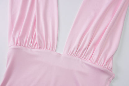 Plunge Halter Top | Draped Deep VNeck, Stretch Waist, Backless Summer Top | noémi
