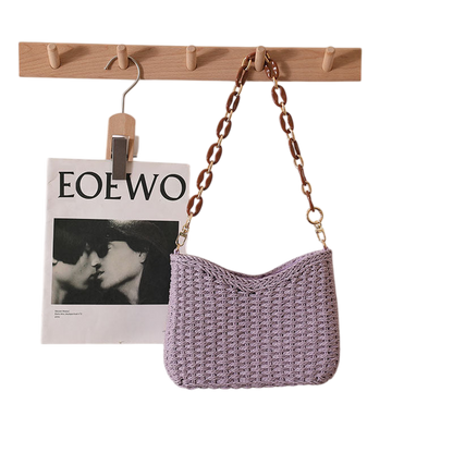 Purple Straw Shoulder Tote Bag – Woven Beach Carryall, Large Capacity | noémi