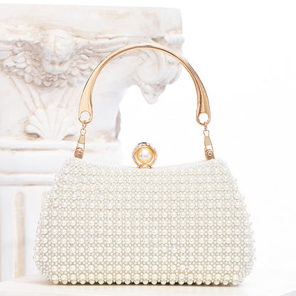 Elegant Pearl Evening Bag | White Clutch with Gold Chain for Parties & Events | noémi
