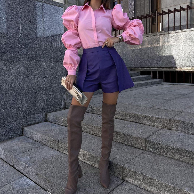 Womens Loose Fit Long Sleeve Polo Collar Shirt | Cotton & Linen Blend for Fall | noémi