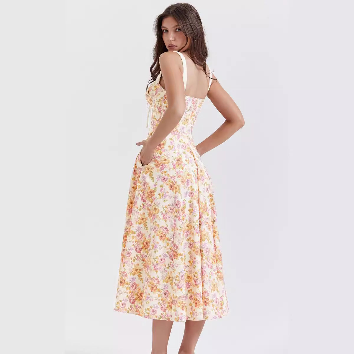 Womens Printed Cami Dress | Backless Mid Length Slit Dress | noémi