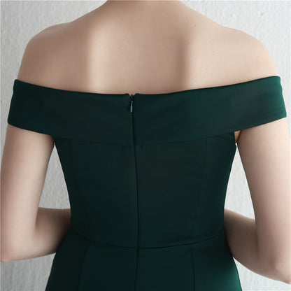 Satin Slim Off Shoulder Fishtail Gown | noémi