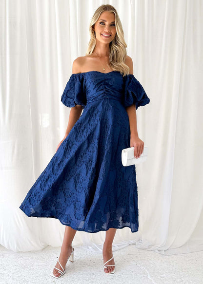 Womens Off Shoulder Floral Midi Dress with Mid Waist | noémi