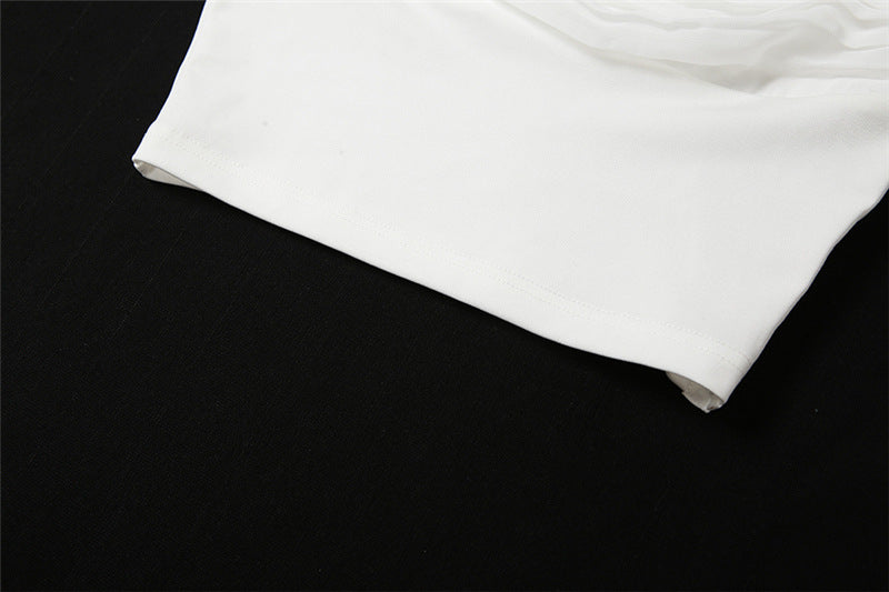 Off Shoulder Slim Fit Cropped Vest | White Chiffon & Tube Top | noémi