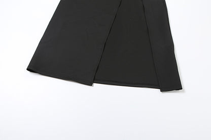 Womens Long Sleeve High Slit Dress with Stand Collar and Cutout Detail | noémi