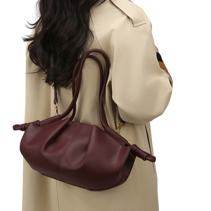 Textured Cloud Shoulder Bag – Faux-Leather Office Tote, Red | noémi