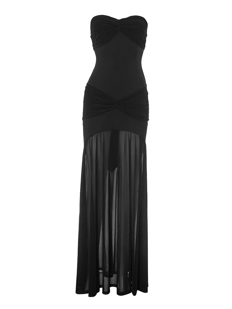Backless Pleated Tube Maxi Dress With Sheath Fit | noémi
