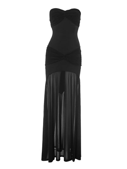 Backless Pleated Tube Maxi Dress With Sheath Fit | noémi