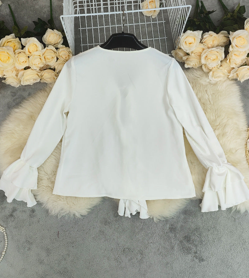 V Neck Flounce Chiffon Shirt for Women | Bell Sleeve Loose Top | noémi