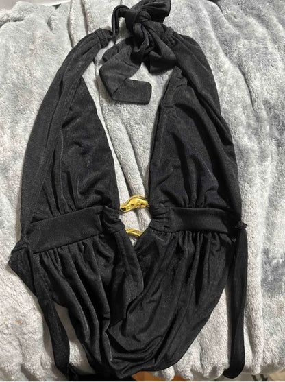 Plunge Halter Ring Top | Deep V Backless Tie Top | noémi