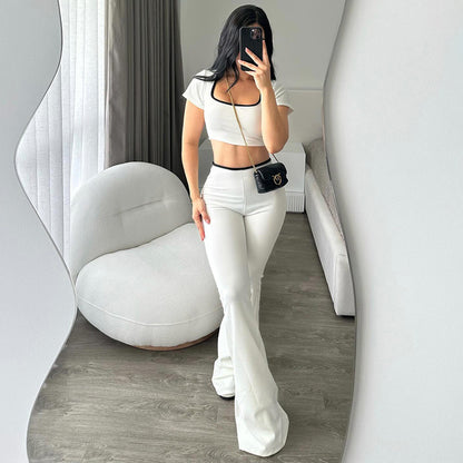Womens Crop Top Low Waist Flared Pants Set | noémi