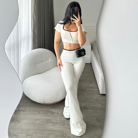 Womens Crop Top Low Waist Flared Pants Set | noémi