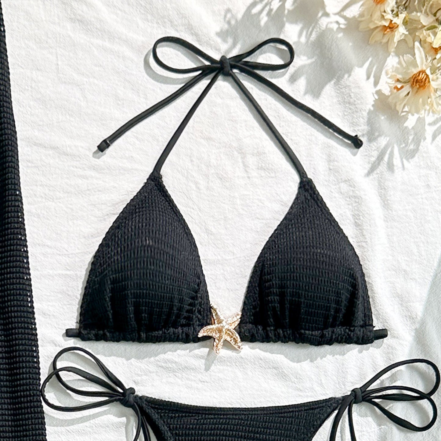 Solid Color Mesh Long Skirt Starfish Swimsuit Swimwear Three Piece Sets Bikini | noémi