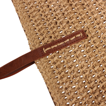 Brown Straw Woven Shoulder Bag – Pure Color Minimalist Tote for Daily Commute | noémi