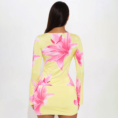 Ring Slit Two Piece Set | Long Sleeve Crop Top & Bodycon Mini Skirt | noémi