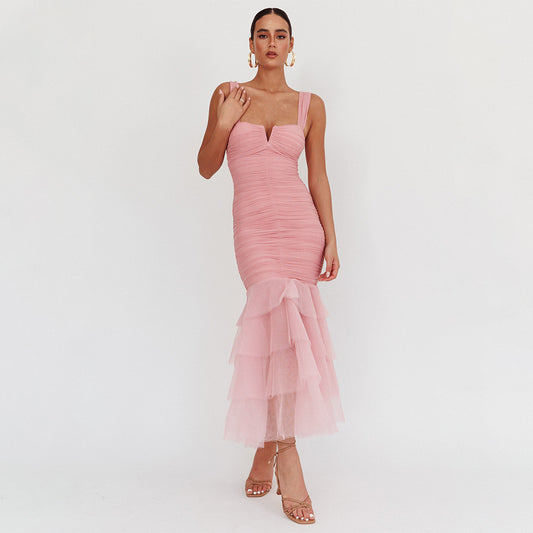 Layered Tulle Strap Dress | Ruched Bodycon Midi | noémi