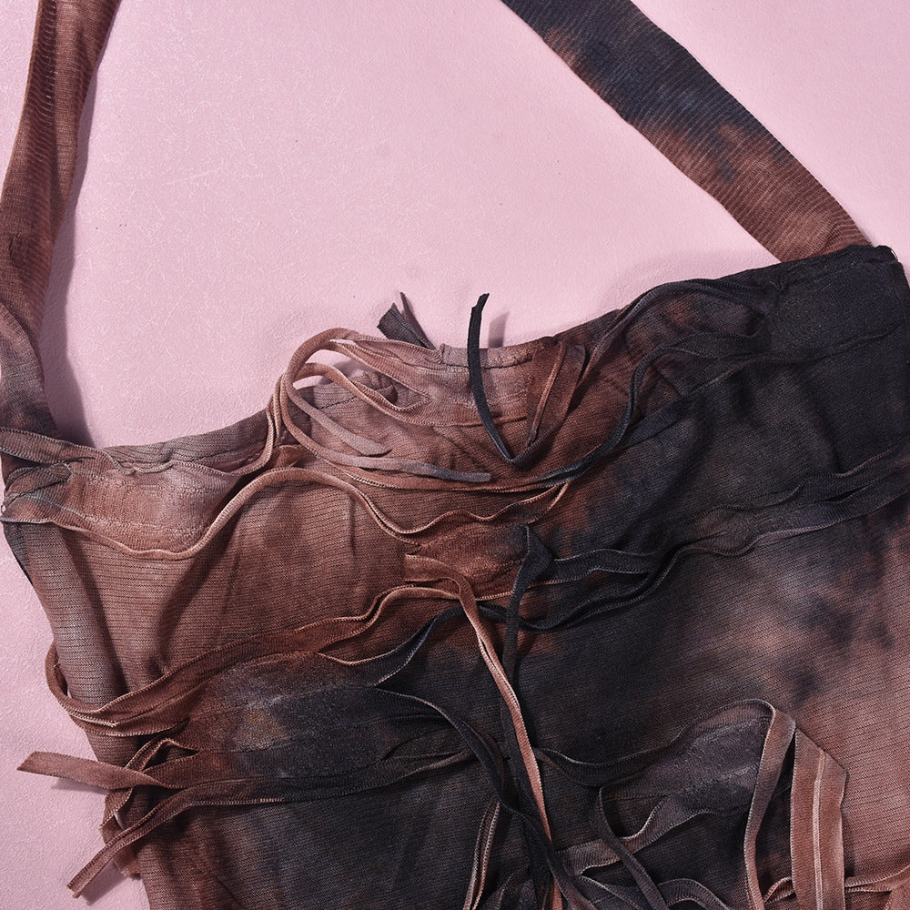 Tie Dye Tassel Dress With Side Slit and Draped Fit | noémi