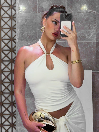 Sleeveless Halter Neck Cutout Backless Tight Vest Top | Hollow Out Clubwear Tank  | noémi