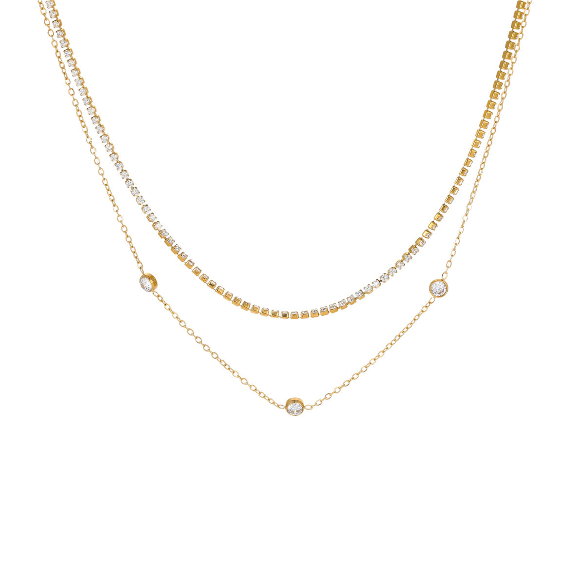 Womens Twin Layer Zircon Necklace | Titanium Steel, Non Fading | noémi
