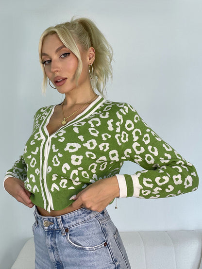 Leopard Print Knitted Cardigan | Cozy Short Sweater for Women | noémi