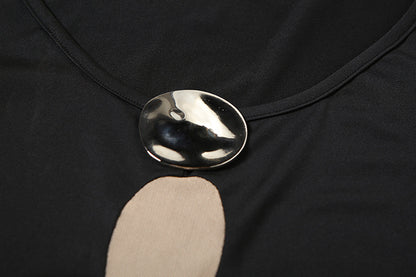 Mesh Patchwork V Neck Sheath Dress with Split Long Sleeves | noémi