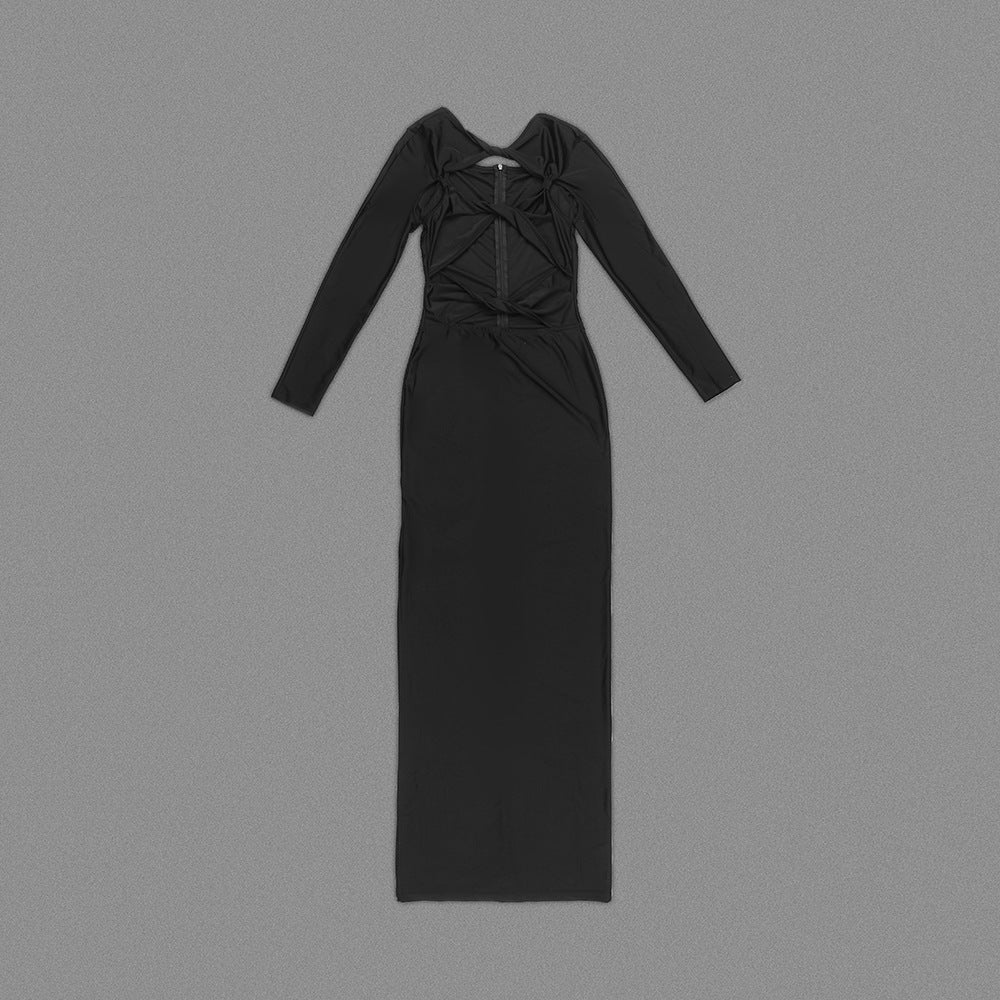 Twisted Front Long Sleeve Cutout Stretch Dress | noémi