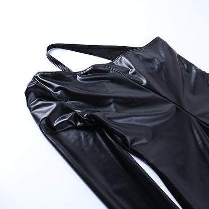 Metallic Faux Leather One Shoulder Slim Fit Dress | noémi