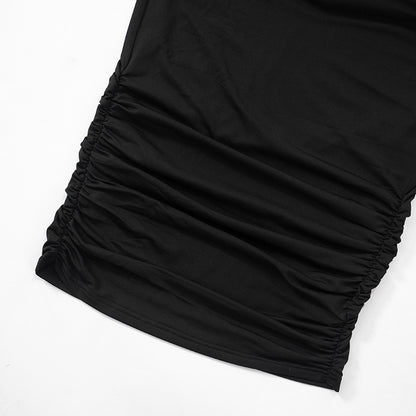 Mesh Puff Sleeve Pleated Bodycon Dress with Panel Stitching | noémi