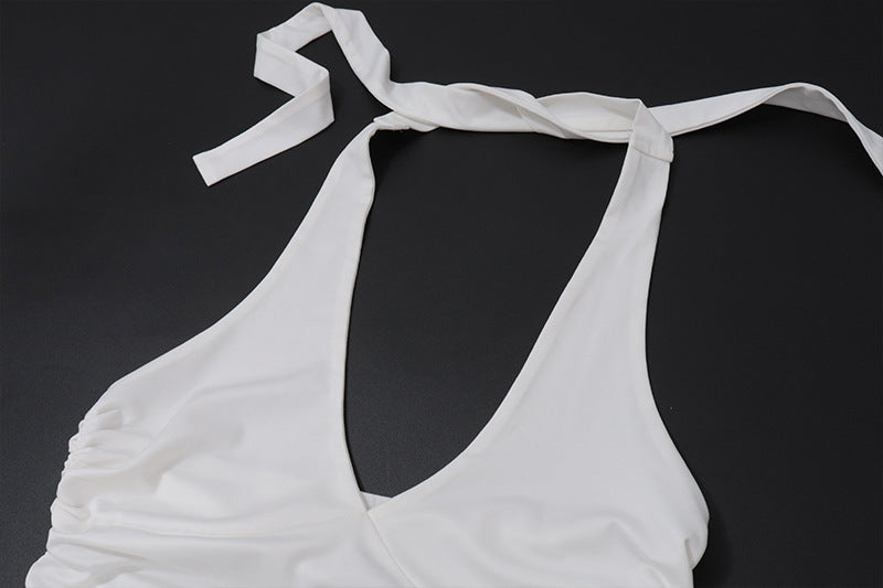 White Halter Top with Ruched Detail | Summer Casual Crop Top | noémi