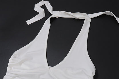 White Halter Top with Ruched Detail | Summer Casual Crop Top | noémi