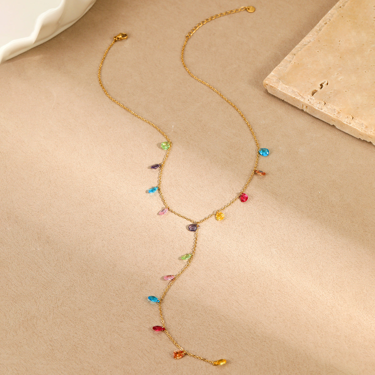 Tassel Y Necklace for Women | 18K Gold Plated, Waterproof Stainless Steel, Dainty Layered Jewelry | noémi