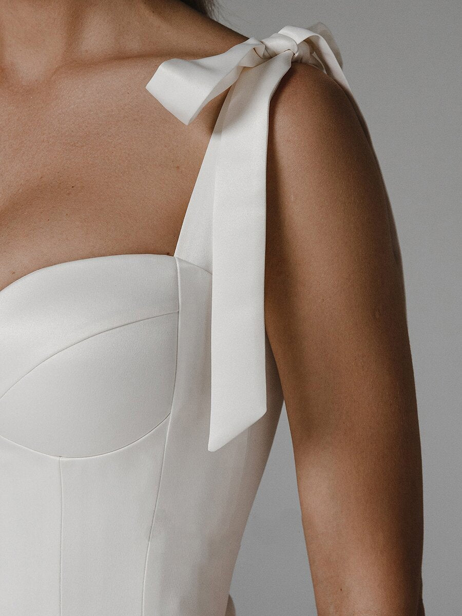 Sheath Dress | V Neck, Bow Tie Straps, Front Slit | noémi