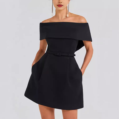 Off Shoulder Belted Dress with Relaxed Fit | noémi