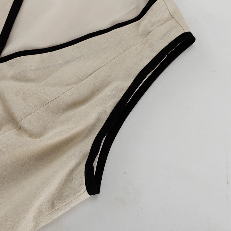 Cotton Two Piece Set for Women | Sleeveless Waistcoat High Waist Wide Leg Pants | noémi