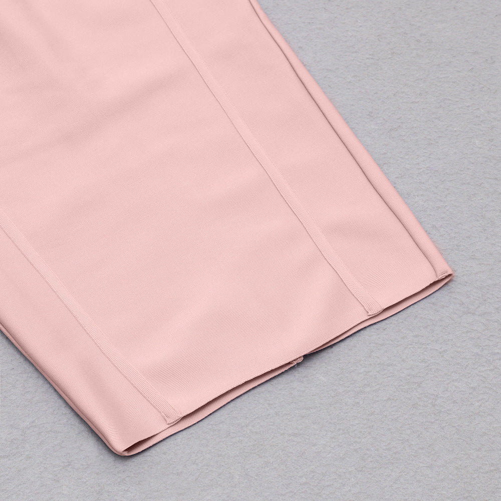 Square Neck Long Sleeve Bandage Dress | Slim Fit One Piece with Hip Length Hem | noémi