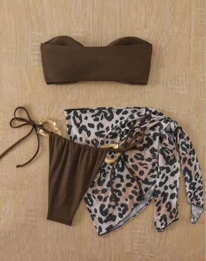 Womens Split Three Piece Swimsuit Beach Bikini Set | noémi