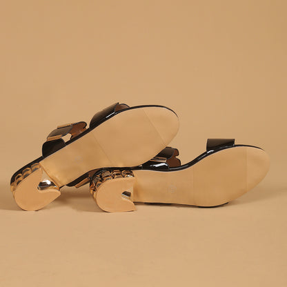 Mid Heel Buckle Sandals | Chunky Heel Slippers | noémi