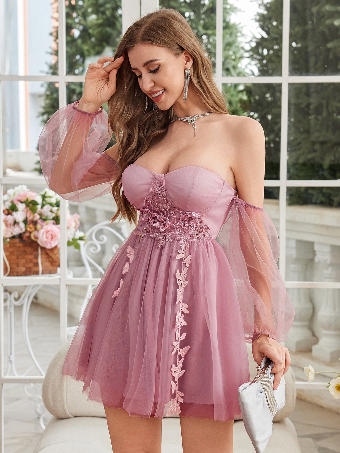 Mesh Tube Dress | Off Shoulder, A Line Fit, Lilac | noémi