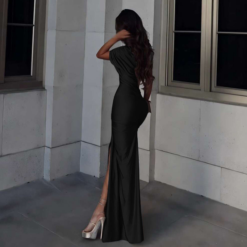 Womens Slim Fit Cropped Split Sheath Dress in Solid Color | noémi