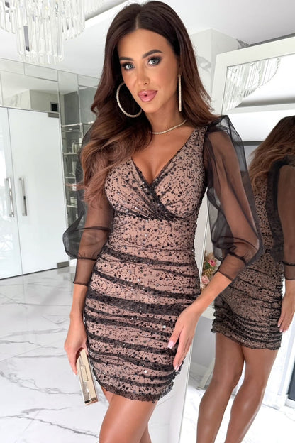 Sequin Mesh Dress | Long Sleeve Mini Dress | noémi