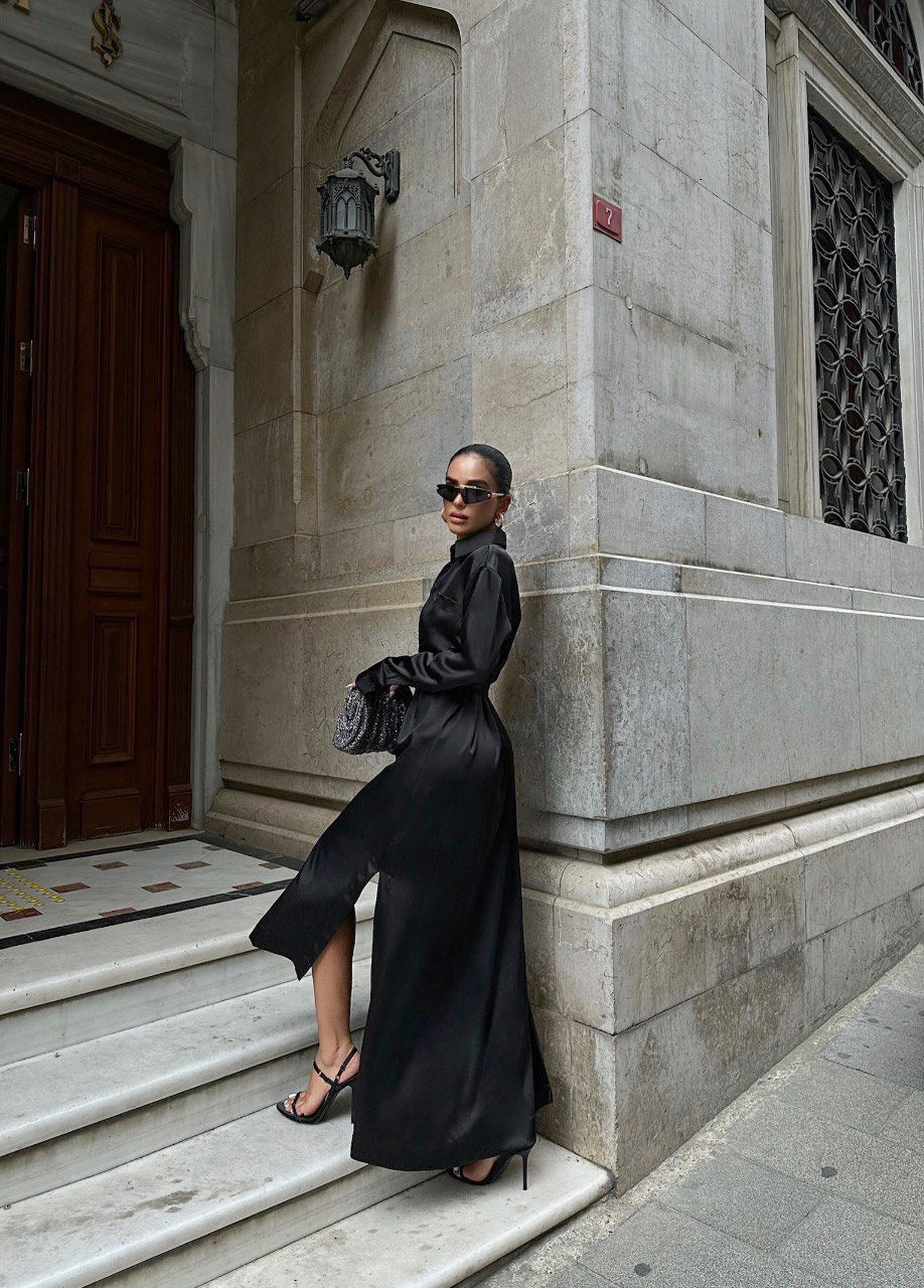 Satin Slit Dress | Waist Slimming Gown | noémi