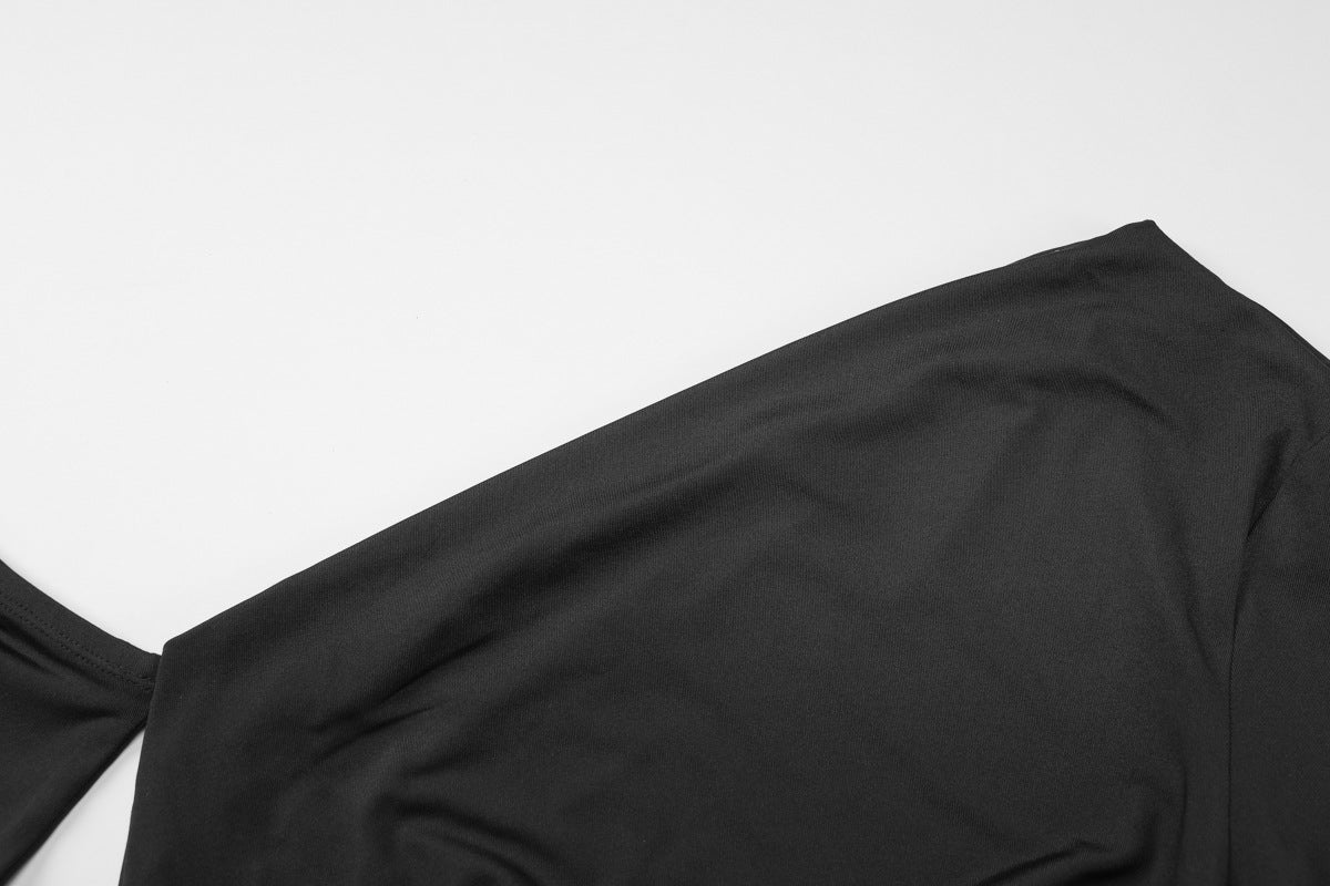 One Shoulder Black Maxi Dress with High Slit | noémi