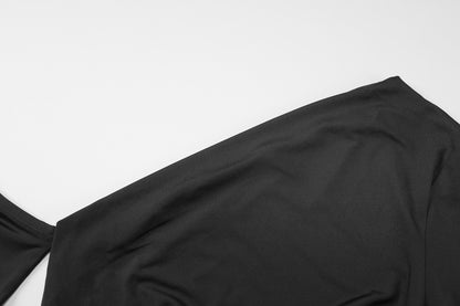 One Shoulder Black Maxi Dress with High Slit | noémi