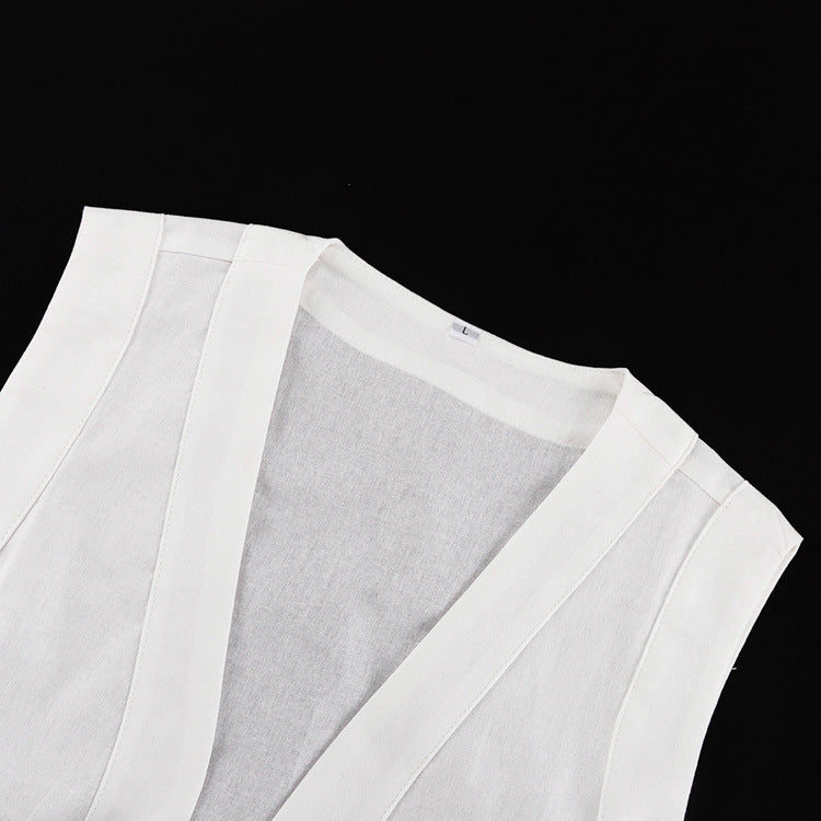 Sleeveless Waistcoat Lacing Cross Top Two Piece Set | Pantskirt | noémi