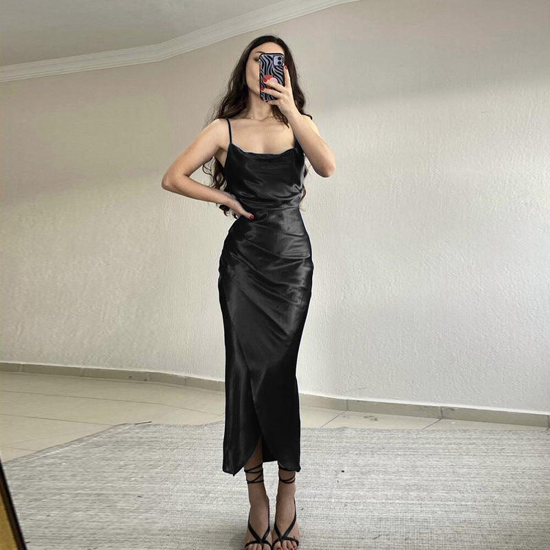 Womens Low Cut Split Sling Maxi Dress | Backless Satin Gown | noémi